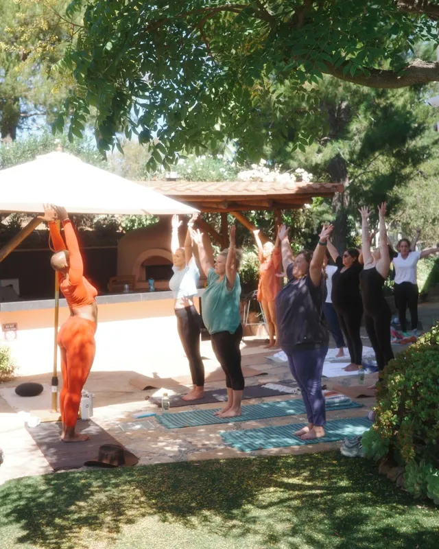 Morning yoga on the lawn