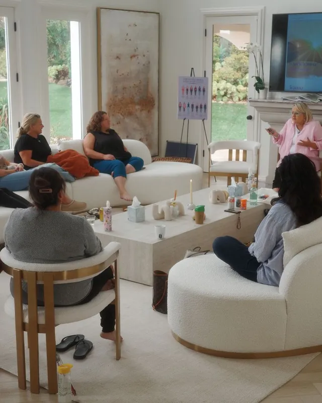 The circle gathered in the living room