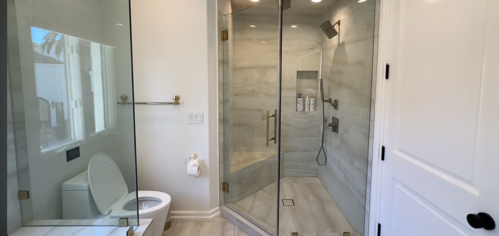 The Terrace Room's private ensuite, with two glass showers