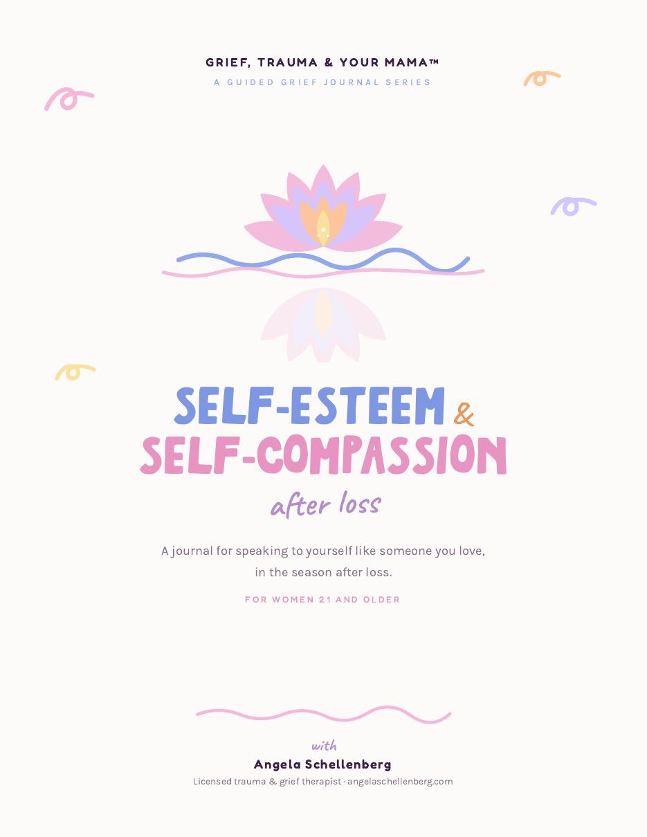 Self-Esteem and Self-Compassion After Loss journal cover with a lotus and its reflection