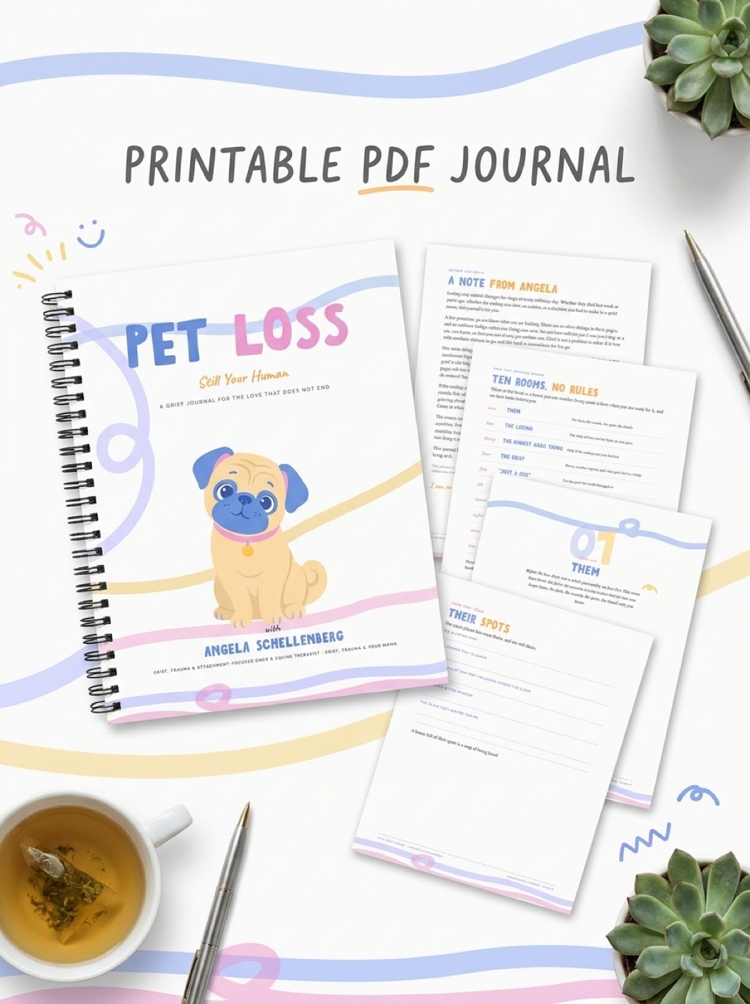Still Your Human pet loss journal cover with a pug puppy