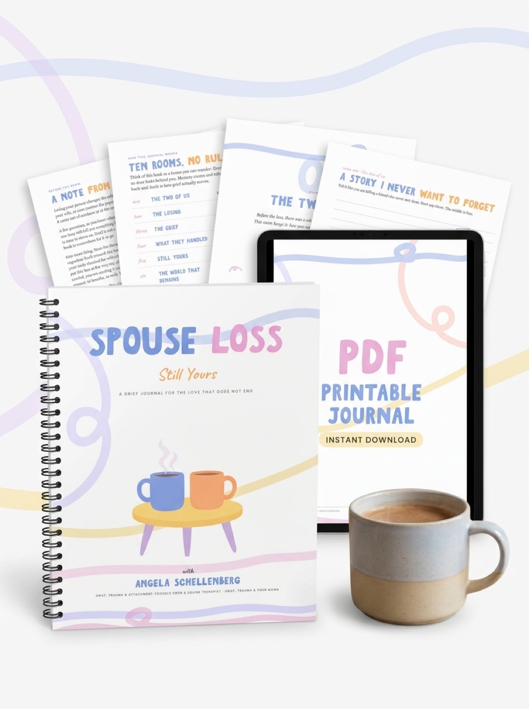 Still Yours spouse loss journal cover with two coffee mugs